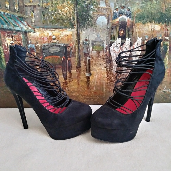 Qupid Platform Suede Black High Heels. Woman Shoe - Picture 2 of 5